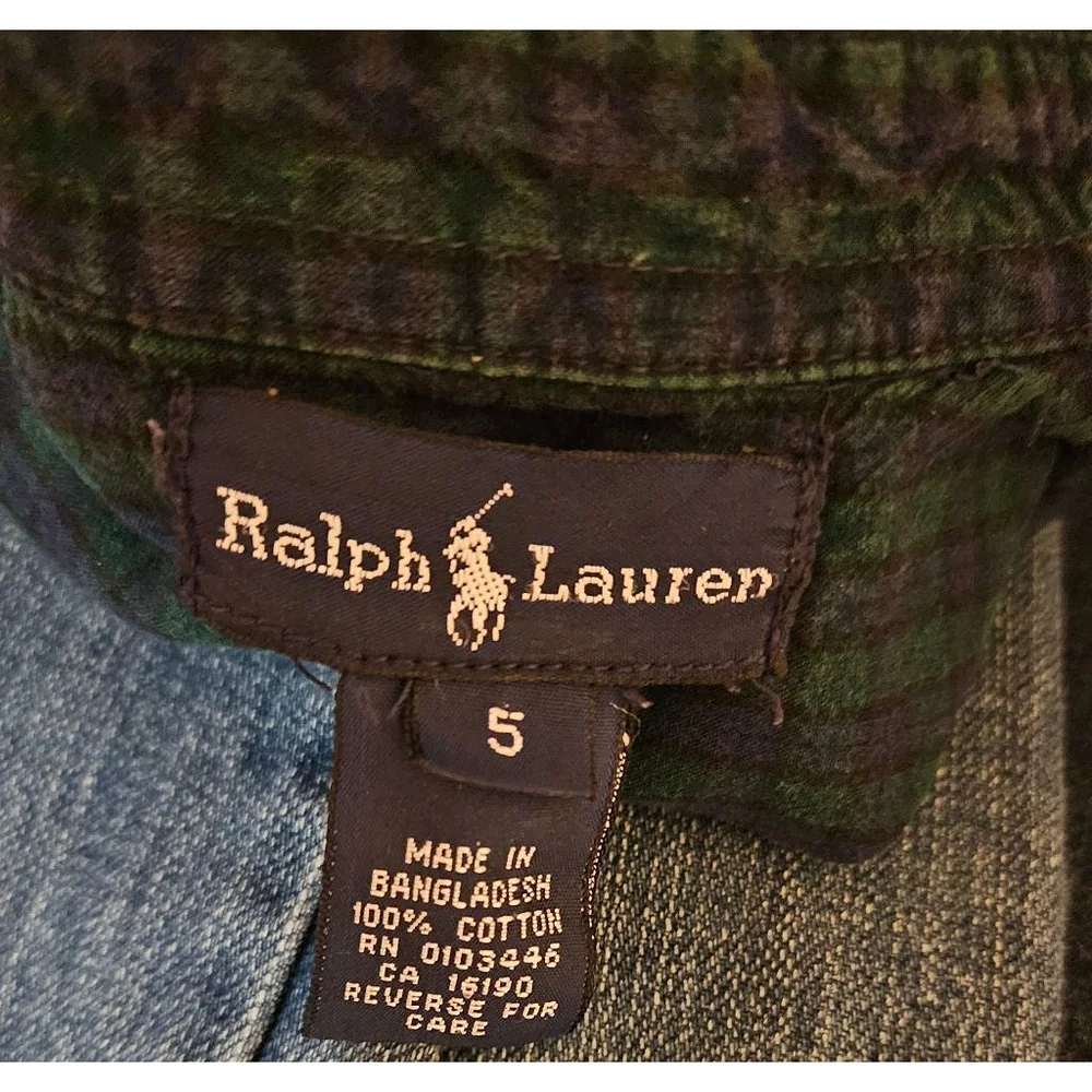 Boys Ralph Lauren Plaid Button-Down Shirt Size 5 Blue Green
